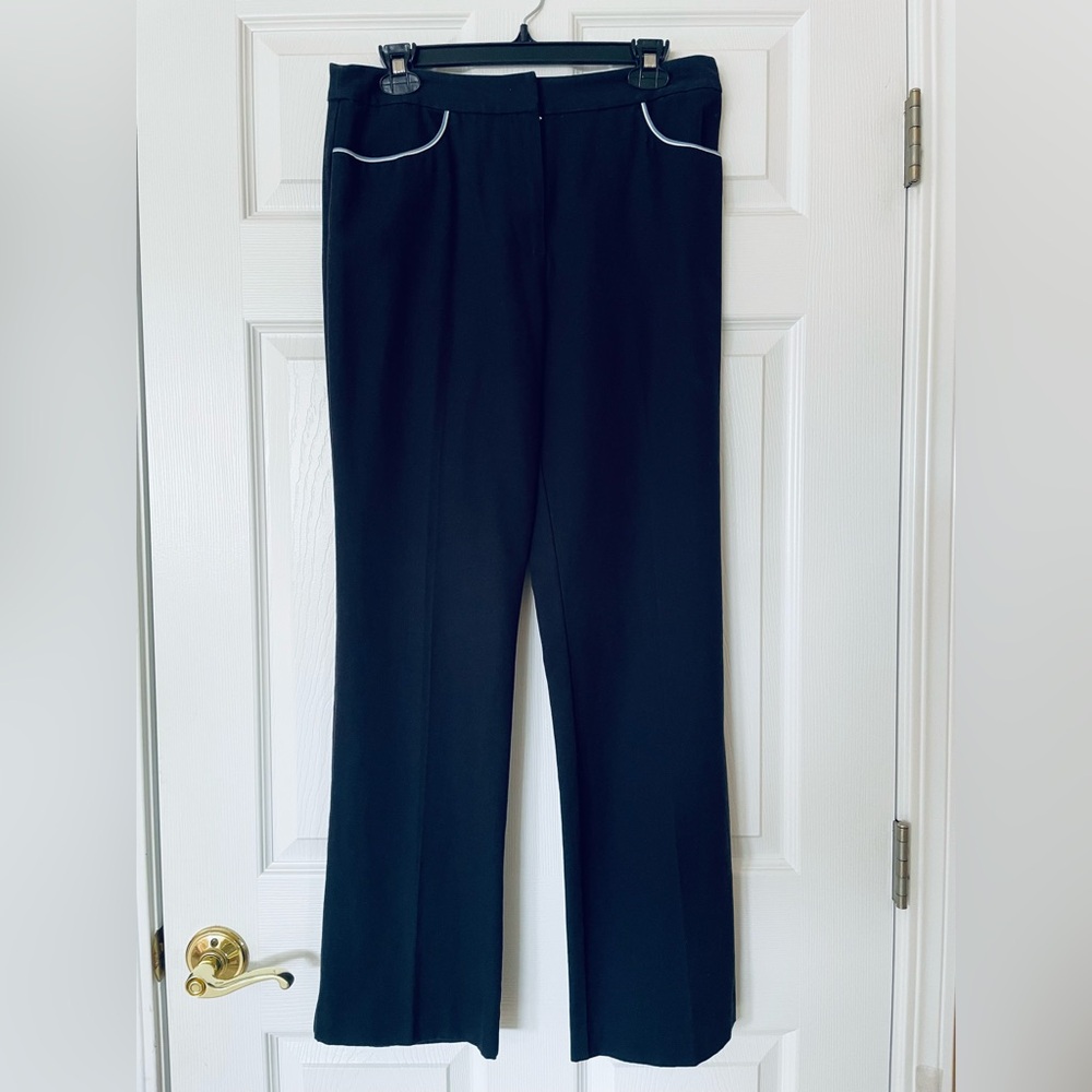 LOFT | Navy  | Straight-Leg Pants w/ Contrast Piping | Size 10